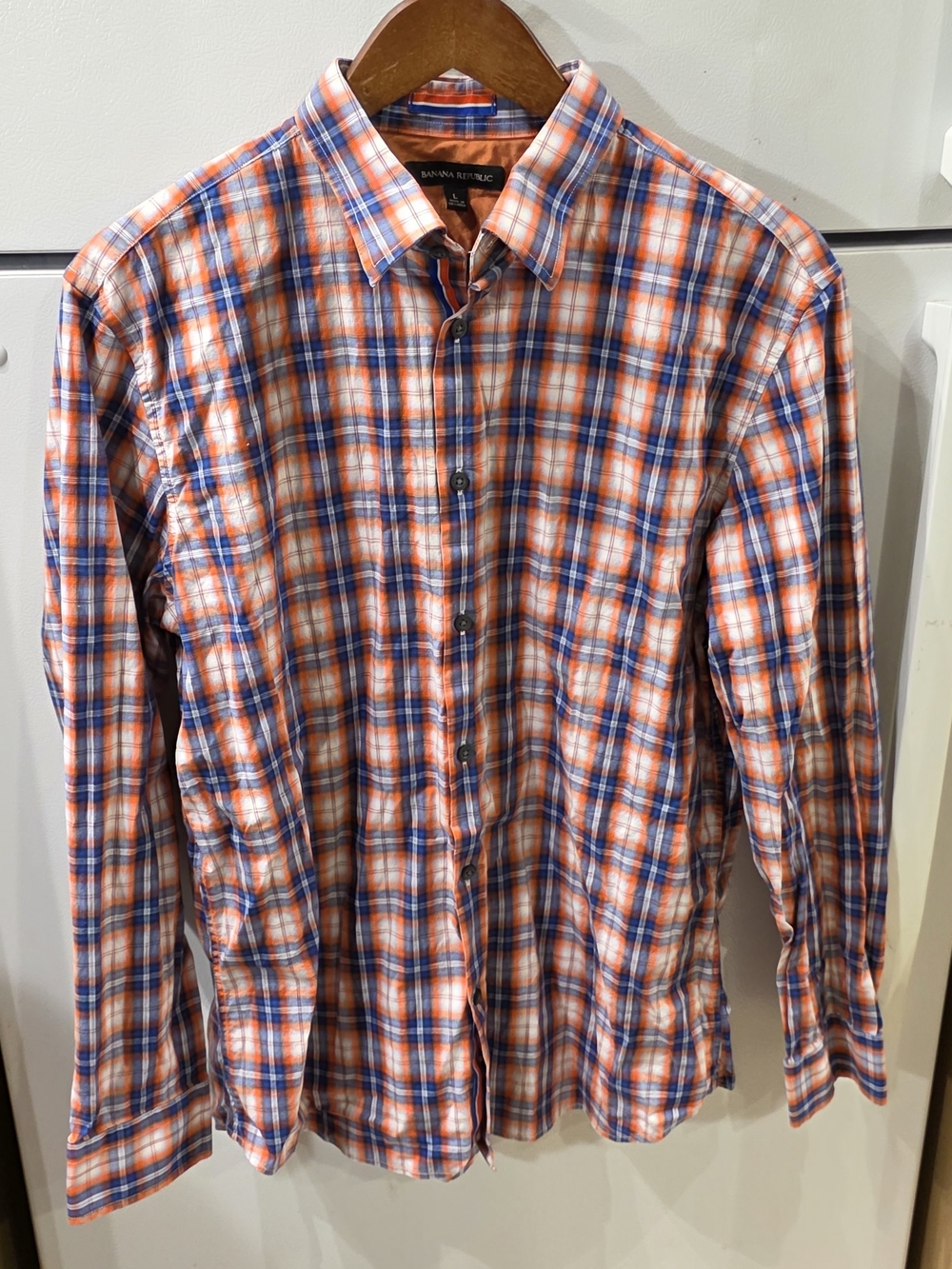 Banana Republic Orange & Blue Plaid Cotton Button-Down Shirt
